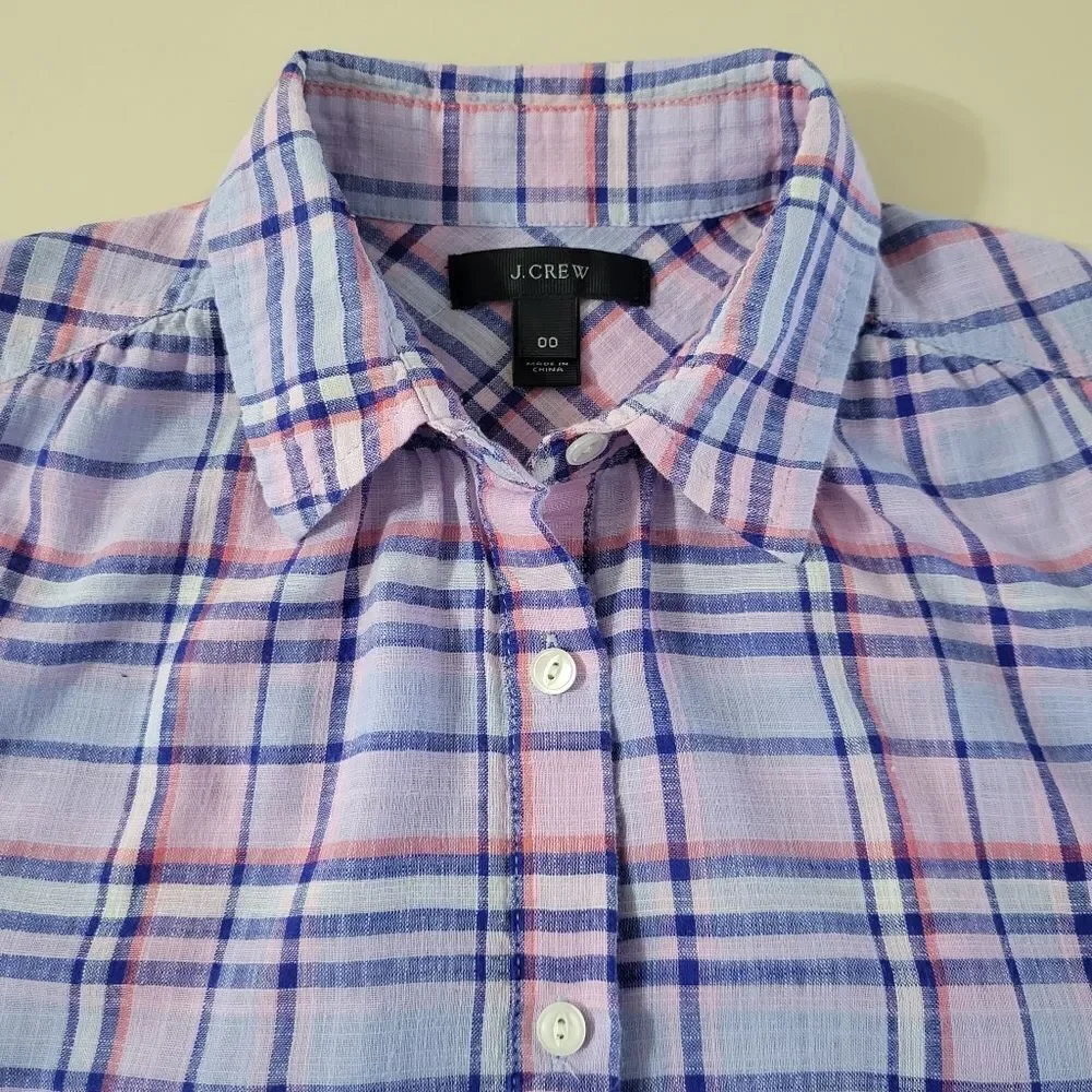 J. Crew Women's Gathered Henley Lilac Plaid Shirt